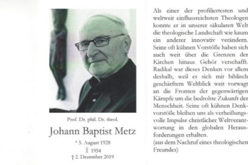 „Politische Theologie“ macht nirgendwo Halt! In dankbarer Erinnerung an Johann Baptist Metz zum 5. Todestag